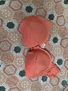 Lace Trimmed Coral Bra