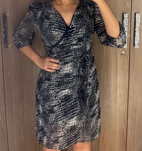 y2k Black & White Print Midi Dress