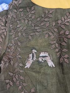Yellow Embroidered Saree With Green Blouse