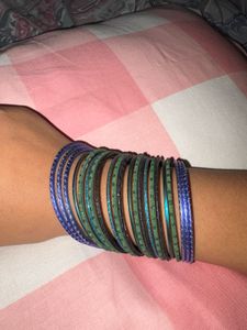 Chatpate Blue &amp; Green Glitter Bangles Set