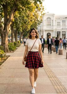 Red & navy Plaid Skirt