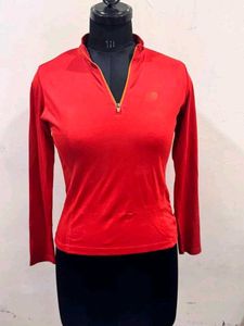 Red Long Sleeve Zip-Up Top