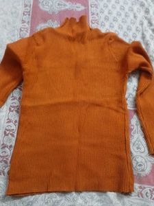 Orange Ribbed Mock Neck Sweater