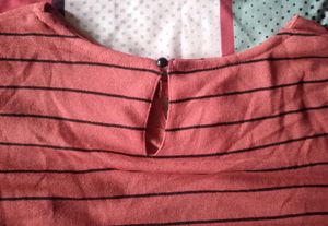 Vestry Women's Red Top With Black Strips