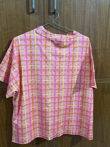Pink &amp; Orange Checkered Mock Neck Top