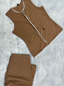 Brown korean  Sleeveless coordset