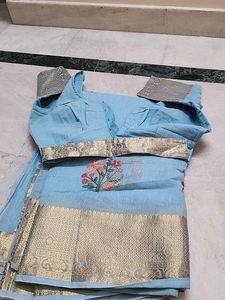 Banarasi Cotton Saree With Stiched Blouse