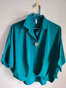 Teal Button Down Drape Top