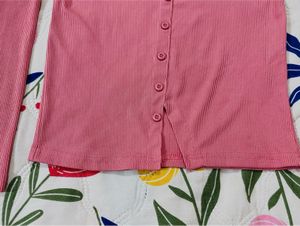 Pink Ribbed Cutout Long Sleeve Top