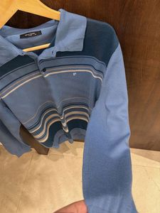 PIERRE CARDIN Striped Blue Knit Polo