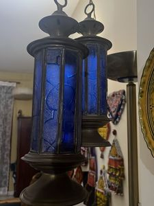 Antique stained glass brass Lanterns (Set of2)