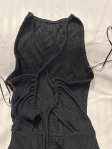 Black Ribbed Open Back Bodycon Dress