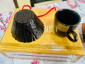 New Golden Black vintage—  Tea Cup &amp; Bowl Set