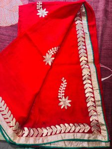 Elegant Red Saree with Gold Border