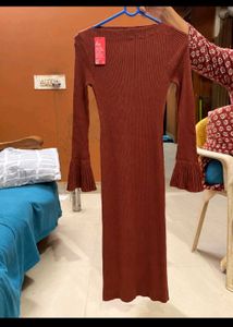 Ribbed Bell Sleeve Midi Dress