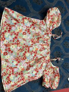 pure cotton Floral Print Puff Sleeve Top