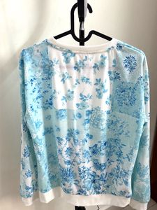 Blue Floral Patchwork Long Sleeve Top