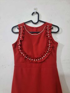 026 Red Pearl Neckline Sheath Dress