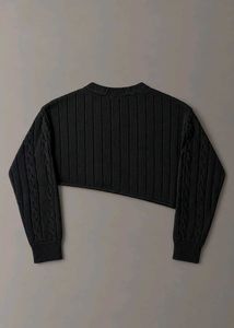 BLACK CABLE KNIT STAR CROPPED SWEATER