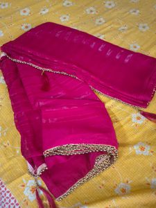 Royal Rani Pink Saree with Elegant Golden Beaded B