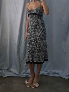 Floral Print Lace Trim Midi Dress