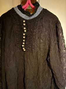 Elegant Black Lace Blouse with Pearl Details