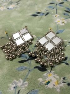 Boho Mirror &amp; Bead Dangle Earrings