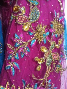 beautiful dark pink and blue kurti with duppatta a