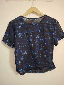 Sheer Floral Print Mesh Top