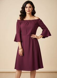 Chic maroon Off-Shoulder Dress