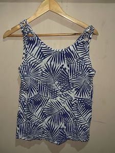 Blue &amp; White Tropical Leaf Print Tank Top