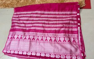 Assam Saree Vibrant Pink with White Mot