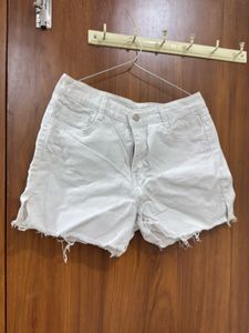 White Denim Frayed Hem Shorts