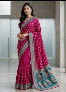 Beautiful Pink Embroidered Saree with free necklac