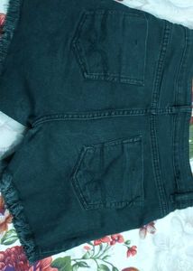 Black Denim Frayed Shorts