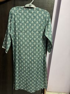 Green Printed Kurta with Lace Trim