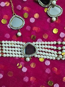 Pearl Mirror Choker set for nauratri