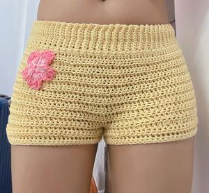 cotton Crochet Flower Shorts with elastic waist
