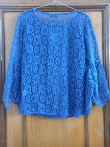 Blue Laced Top with Bell Sleeves