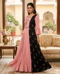 Elegant Pink & Black Anarkali Gown