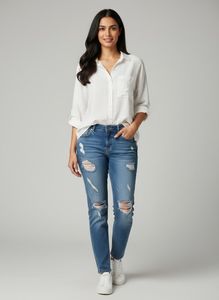 Distressed Blue Denim Jeans