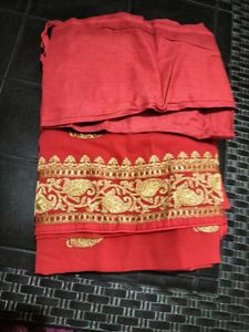 Elegant Red Saree with Gold Embroidery