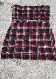 Plaid Tube Top and Skirt Set - XL Size