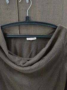 Brown Cowl Neck Long Sleeve Top