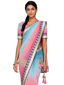 Designer Ombre Pink &amp; Blue Saree
