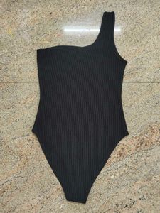 Black H&amp;M One Shoulder Ribbed Bodysuit