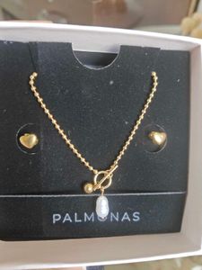 Palmonas Gold Heart Necklace &amp; Earring Set