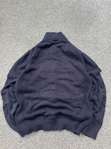 Men's Navy Zip-Up Knit Sweater
