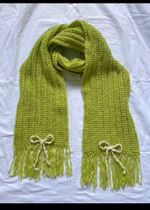Green Crochet Scarf with Fringe