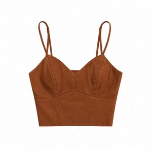 Brown PU Crop Top